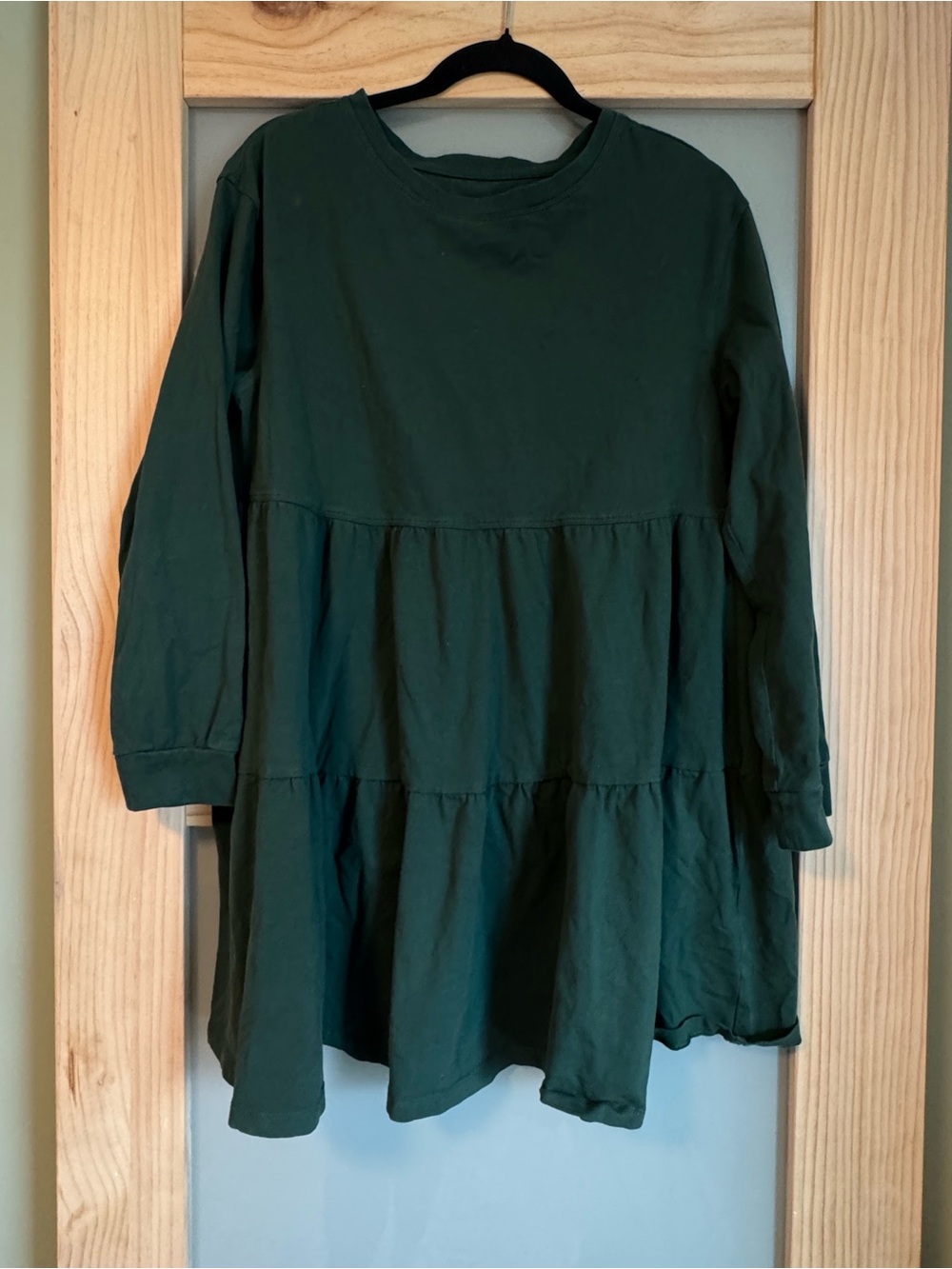 Dark Green Tiered Babydoll Dress Cottagecore Oversized Tunic